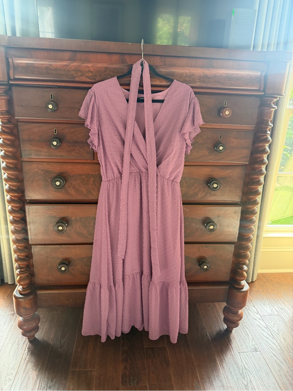 Mauve Pink Midi Dress with Tie Back